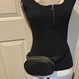 Black Quilted 37” Belt Bag